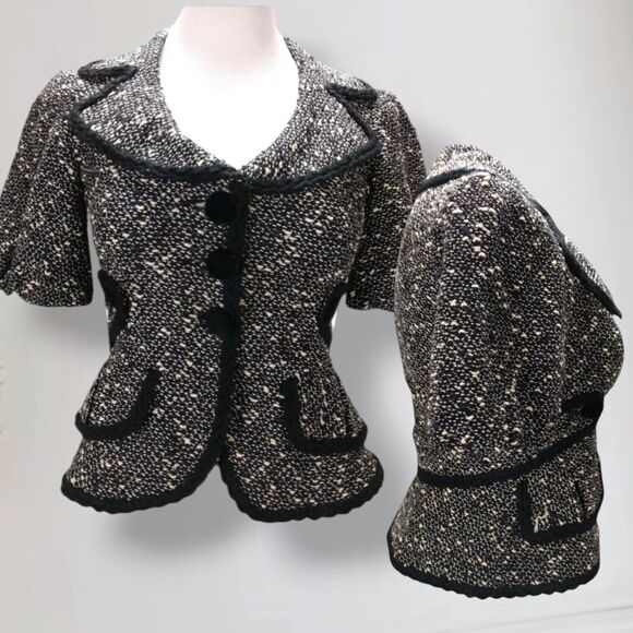 Vintage Nanette Lepore Boucle Tweed Blazer Size XS Acrylic Wool 90s Does 40s - Picture 1 of 10
